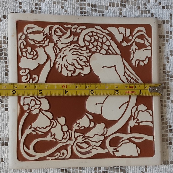 Art Nouveau Cherub Tile Trivet Plaque Vintage 1996 Lyn Ulick Heart Land Studios - Picture 6 of 6